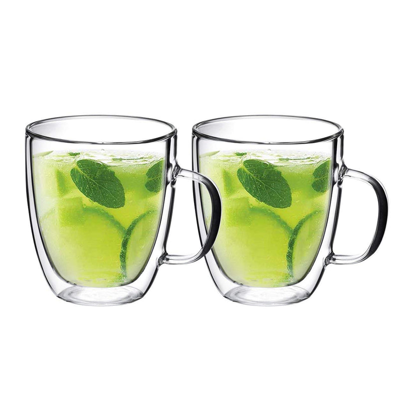 Double Wall Glass, for Tea, Coffee, Wine, Beer, and More, By Bruntmor, 15oz, Set