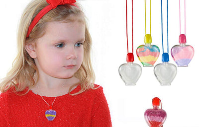 Kicko Heart Sand Art Necklace - 24 Pack - Cool and Fun Stylish Assorted Heart-Shaped