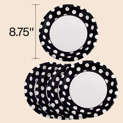 Kicko Midnight Black Polka Dot Paper Plates - 32 Pack - 9 Inches - Disposable Dinner