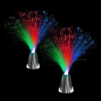 Kicko Fiber Optic Rainbow Lamp - 2 Pack - Multi-Colored Fiber Lights with Silver Base