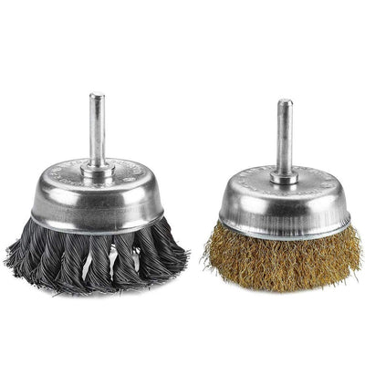 Katzco Wire Wheels Brush - 2 Pack Knotted And Crimped Cups For Rust Removal, Corrosion