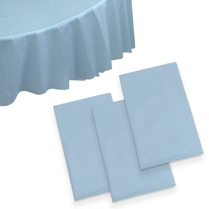 Kicko Baby Blue Solid Round Plastic Table Covers - 3 Pack - 84 Inches in Diameter