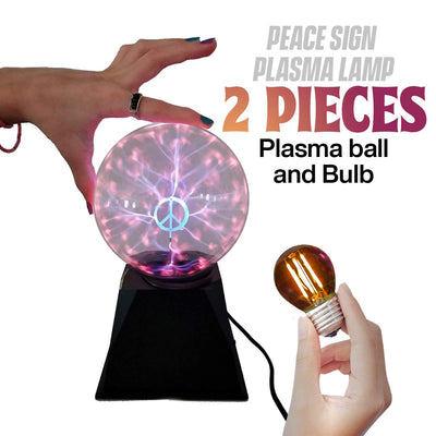 Katzco Peace Sign Plasma Ball with Bulb - 7.5 Inch - Nebula, Thunder Lightning, Plug-In