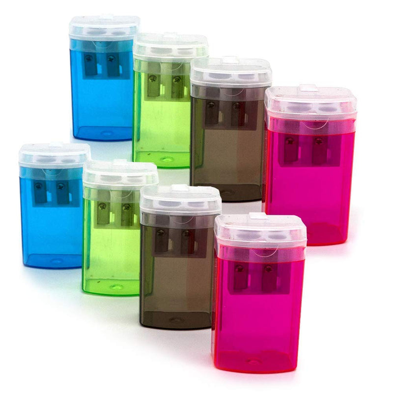 Kicko Large Dual Hole Pencil Sharpener - 8 Pack - Transparent Neon Colors - Rectangular