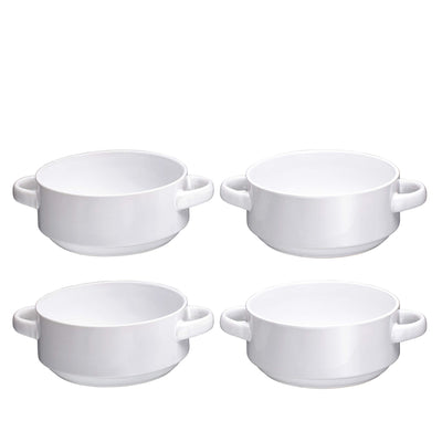 19oz Ceramic Soup Bowls with Handles - Oven Safe Bowls for French Onion Soup, White Oven