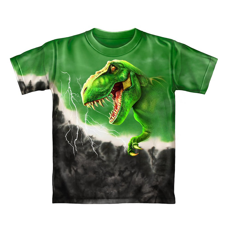 T-Rex Green Tie-Dye Youth Tee Shirt (Kids Large