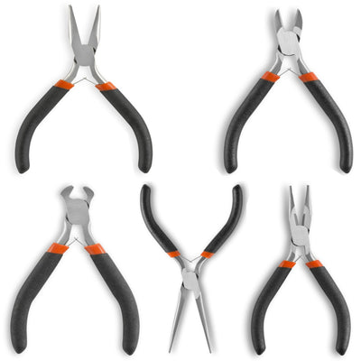 Katzco Mini Pliers - Set of 5, 4.5 Inch Precision Pliers - Long Nose, Long Needle Nose