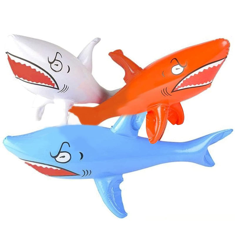 Kicko Inflatable Shark Kids Pool Toy - 3 Pieces Assorted Colors 24 Inch Animal Display