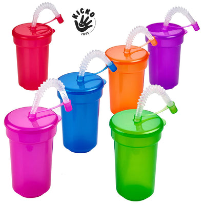 Kicko Neon Sipper Cups - 5.5 Inch - 12 Oz. - Colorful Neon Cups With Lids And Straws