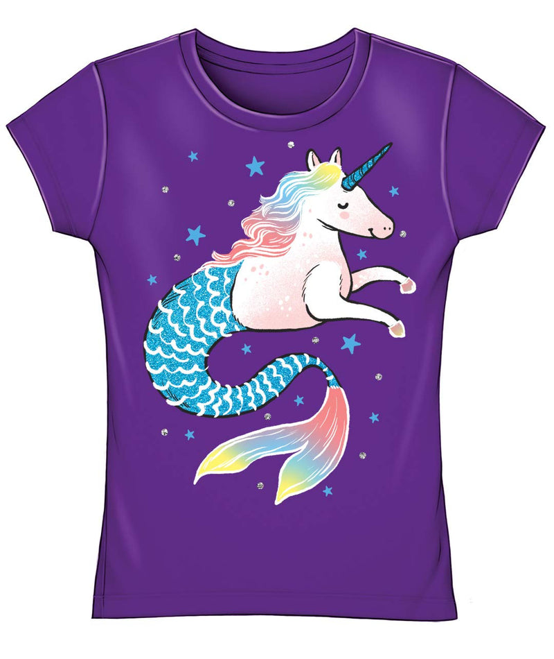 Dawhud Direct Unicorn Mermaid Purple Girls Fitted Tee Shirt (Small 6