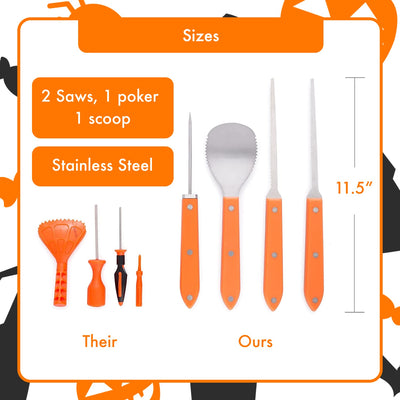 Professional Pumpkin Carving Kit - Extra Large Stainless Steel Tools (4 Pieces) - Pumpkin