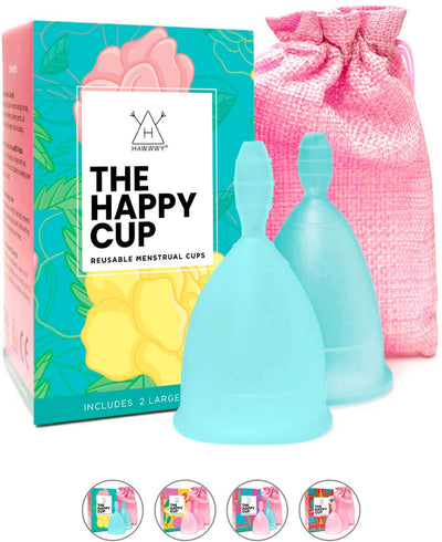 Happy Cup Menstrual Cups, Hawwwy Tampon & Pad Alternative 2 Pack Reusable Beginner, Most