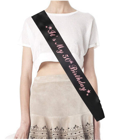 50th Birthday Sash And Tiara For Women - Fabulous Glitter Sash + Queen