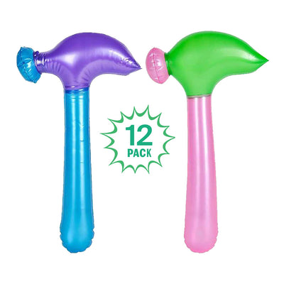 Kicko 14 Inch Multi-Colored Inflatable Hammer - Pack of 12 Assorted Neon Mallet - Perfect