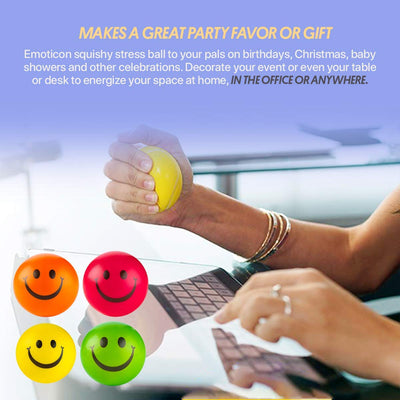 Kicko Colorful Smile Face Stress Balls - Pack of 12 2.5 Inch Smile Squeeze Balls