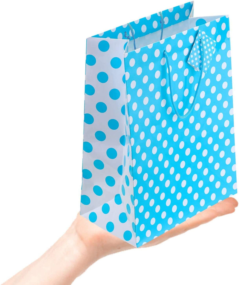 Kicko Large Blue Dot Gift Bags - 3 Pack - 13 Inches - for Party Favors, New Moms