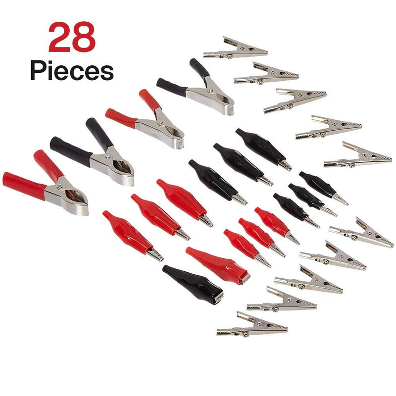 Katzco Electrical Alligator Clips - 28 Pack - Durable Metal Clip in Red and Black Color