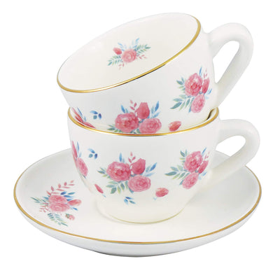 Jewelkeeper Porcelain Tea Set for Little Girls with Pink Picnic Basket, Floral Design, 13