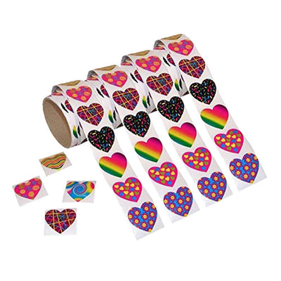 Kicko Funky Heart Stickers Roll - 4 Rolls - Colorful Assorted Design Heart-Shape Stickers