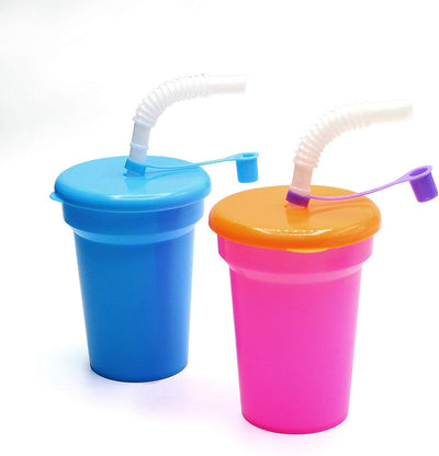 Kicko Neon Sipper Cups - 5.5 Inch - 12 Oz. - Colorful Neon Cups With Lids And Straws