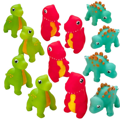 Kicko Rubber Dinosaur Squishy Toy - 12 Pack - Mini Squirting Dino Toy - for Party Favors