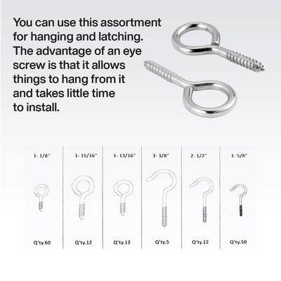 Katzco 151 Pieces Eye Bolt and Eye Hook Assortment  Durable Steel Construction