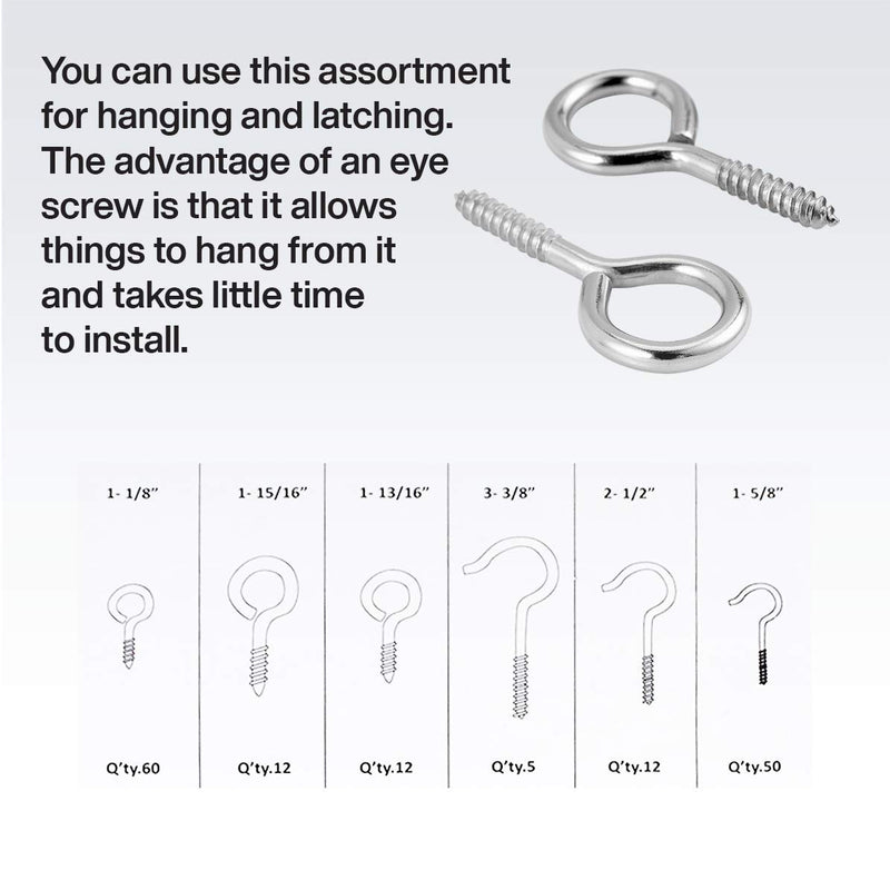 Katzco 151 Pieces Eye Bolt and Eye Hook Assortment  Durable Steel Construction