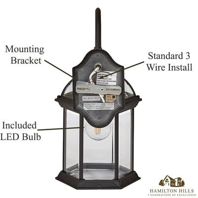 Hamilton Hills Classical Outdoor Wall Mount Sconce | Black Metal with Clear Glass