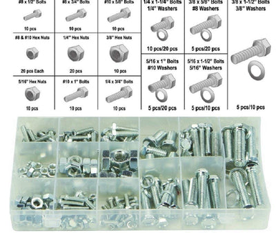 Katzco 240 Piece Standard Nuts and Bolts Set - Zinc Oxide Finish Bolts, Hex Nuts,