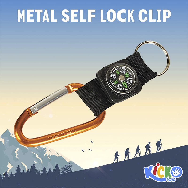 Kicko Rock Clip Keychain with Compass Design - 12 Pack Metal Self Lock Clip - Clasps