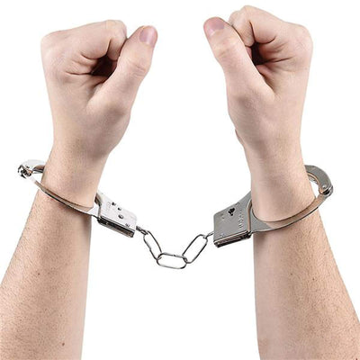 Kicko Steel Handcuffs with Keys - 3 Pack, Silver, 10.5 Inch - Pretend, Costume Props