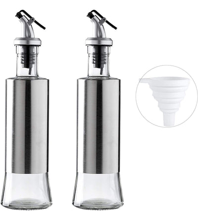 2 Pack Oil and Vinegar Cruets-10 oz Glass Olive Oil and Vinegar Beverage Dispenser