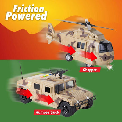 Military Action Figures and Vehicles Set - Army Helicopter Toy, Military Truck, Army