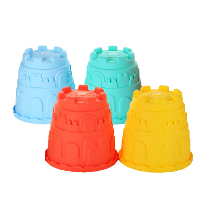 4 Pack Sand Castles Beach Buckets Toy Set,Colorful Sandcastle Mould Pails for Kids