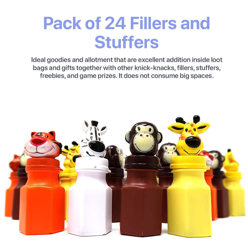 Kicko - 3 Inch Zoo Animal Bubble Bottle - 24 Pieces of Assorted Jungle Figure Blob Holders