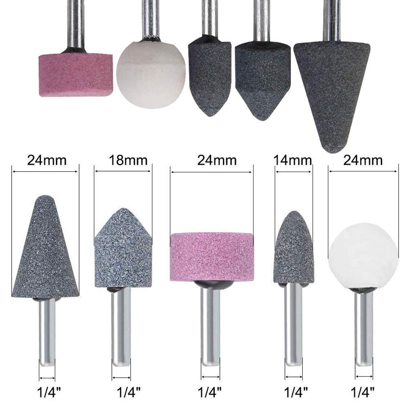 Katzco Mounted Stone - 1/4 Inch Shank - 5 Pieces - Abrasive Disc for All Ferrous Metals