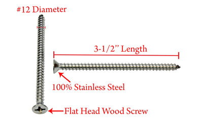 #12 X 3-1/2'' Stainless Flat Head Phillips Wood Screw, (25 pc), 18-8 (304) Stainless Steel Screws by Bolt Dropper