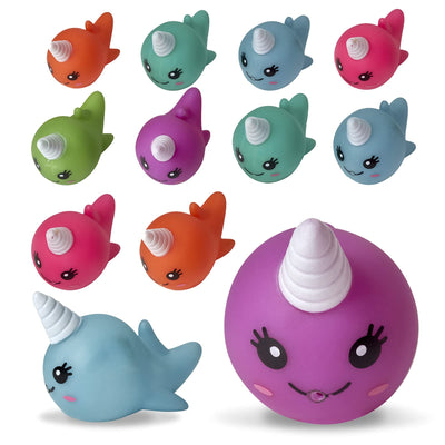 Kicko Narwhal Squirt Toy - Pack of 12 - 2 Inch Assorted Rubber Water Squirties - Bath