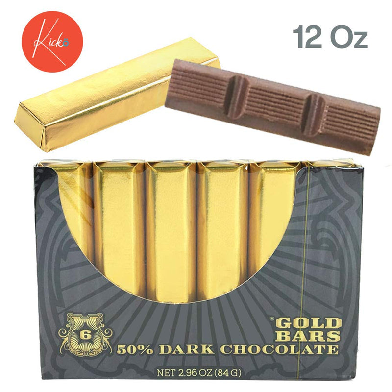 Kicko Mini Gold Dark Chocolate Bars - 24 Bars, 12 Ounces Total - 4.75 x 3.25 x .5 Inches