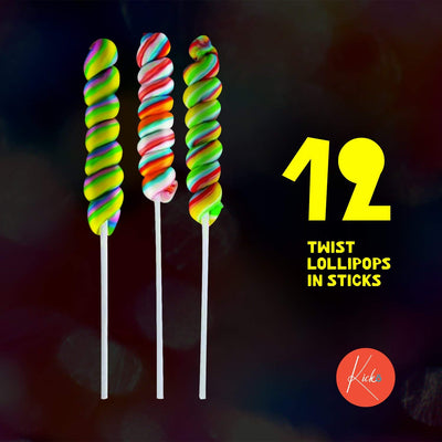 Kicko Twist Lollipops in Sticks - Pack of 12 3 Inch Flavored Lollipops in a Stick -