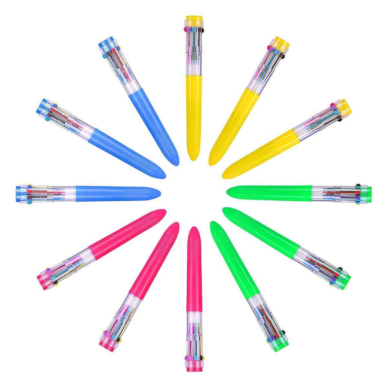 Kicko Retractable Pens - 10 Color 12 Pack Ball Point, Shuttle Pen  10 In 1 - Kids