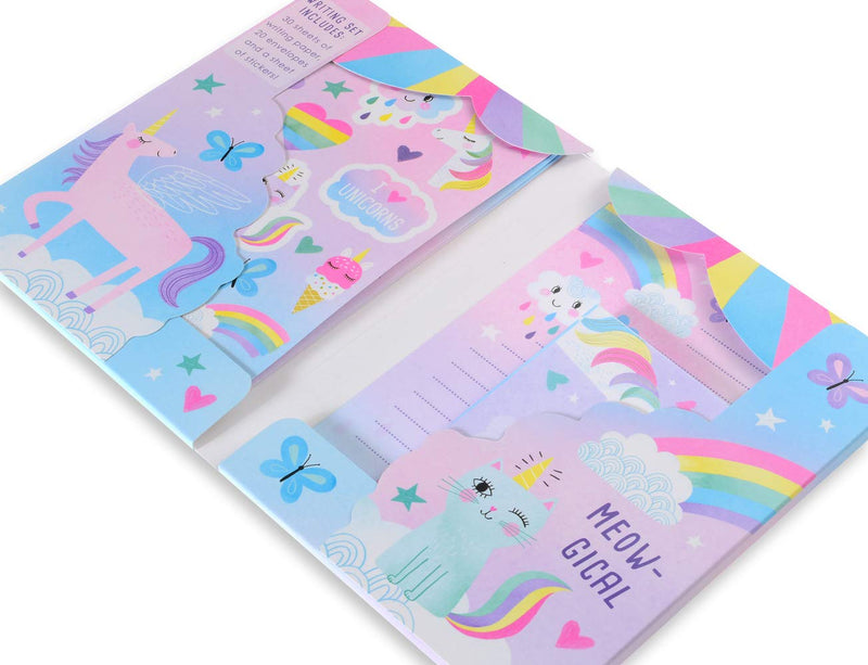 Jewelkeeper Rainbow Unicorn Design Writing Kit with Gold Foil, Girls Stationery Paper