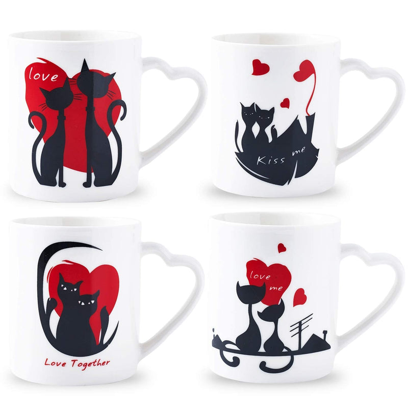 Womans Gifts Ideas of 4 Cute Cat Cups Romantic Coffee Cat Mugs Wedding Gifts, 12 Oz