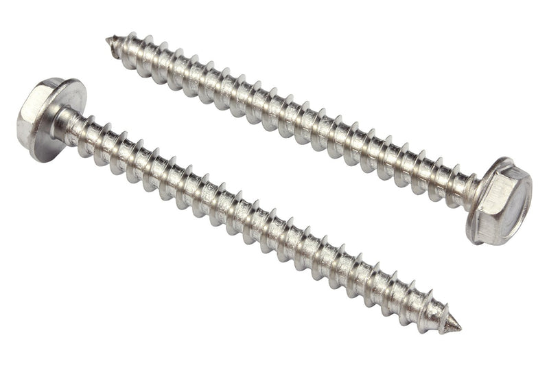 10 X 2" Stainless Indented Hex Washer Head Screw, (25 pc), 18-8 (304) Stainless Steel