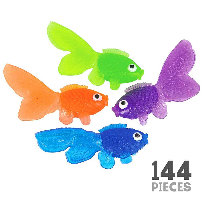 Kicko Plastic Vinyl Goldfish - Pack of 144 Assorted Neon Color Educational Toy - Enhance