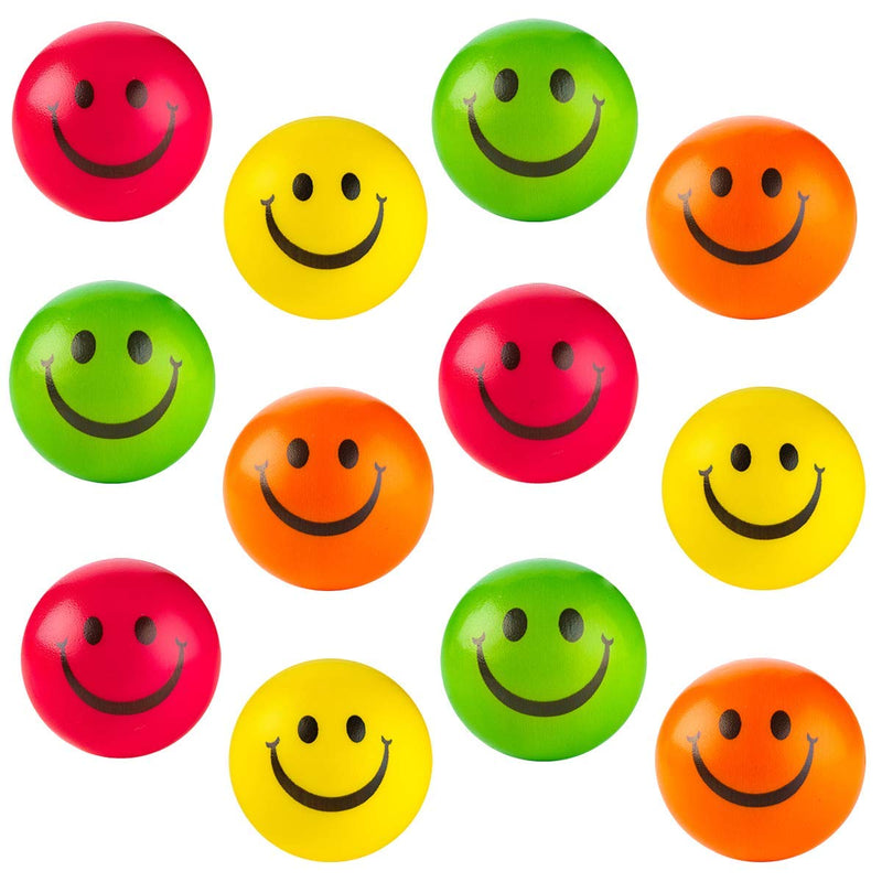 Kicko Colorful Smile Face Stress Balls - Pack of 12 2.5 Inch Smile Squeeze Balls