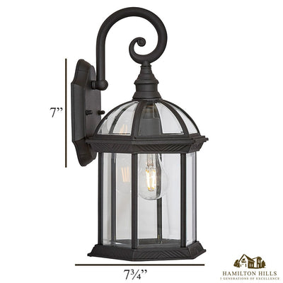 Hamilton Hills Classical Outdoor Wall Mount Sconce | Black Metal with Clear Glass