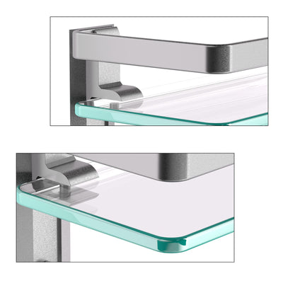 Geekdigg Bathroom Shelf With Towel Bar, Wall Mounted Glass Shower Rack 15.2 By 4.5 Inches