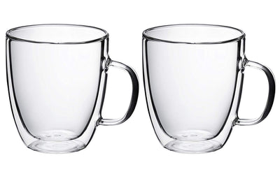 Double Wall Glass, for Tea, Coffee, Wine, Beer, and More, By Bruntmor, 15oz, Set