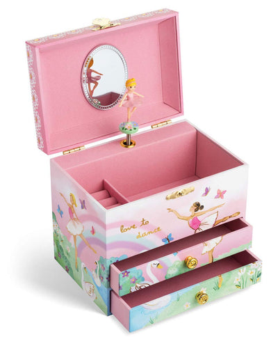 Jewelkeeper Ballerina and Rainbow Musical Jewelry Box with 2 Pullout Drawers, Swan Lake